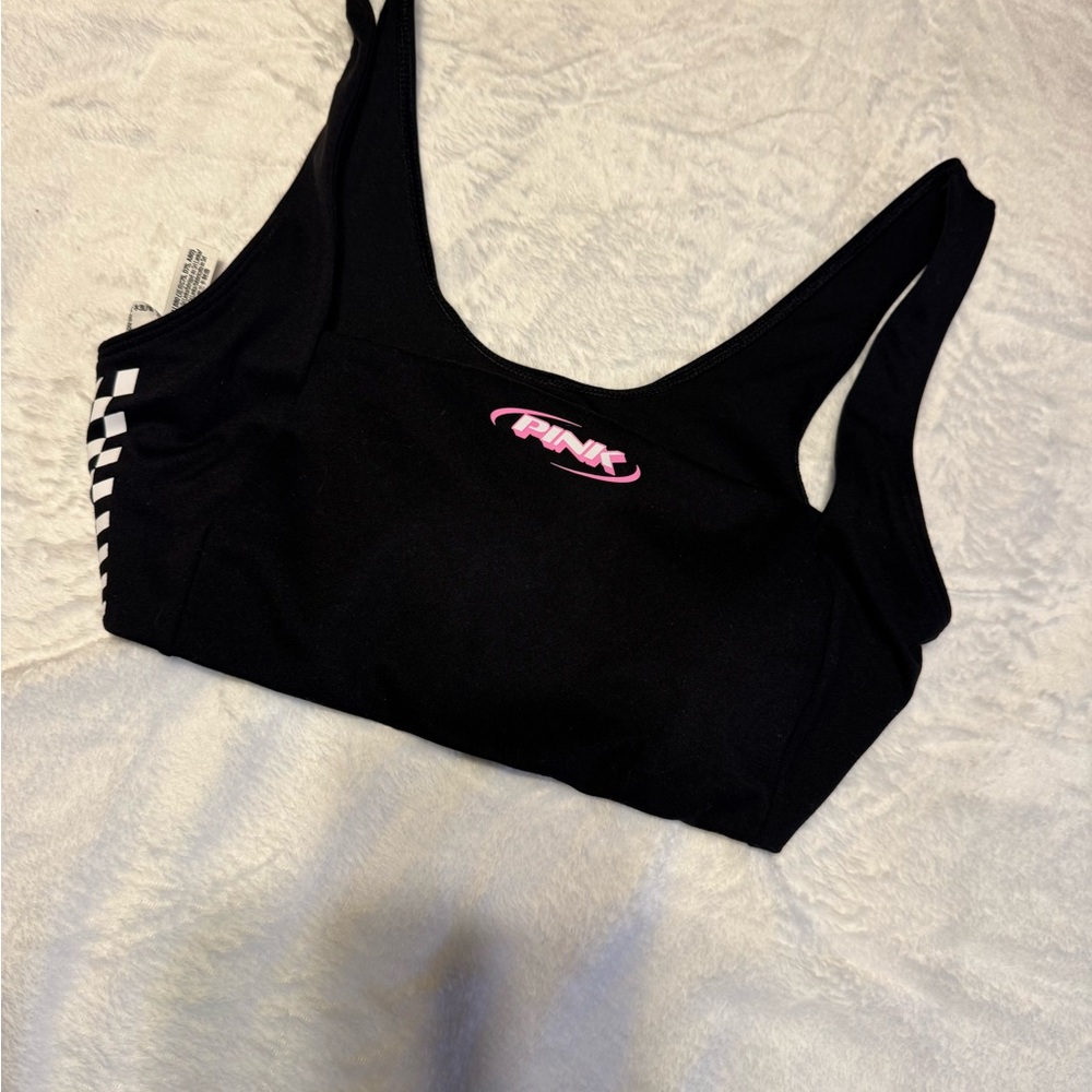PINK Victoria's Secret Black Racing Sports Bra